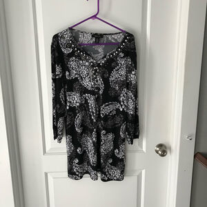 Style & Co Black White Paisley Polyester 3/4 Sleeve Blouse Top Size XL EUC